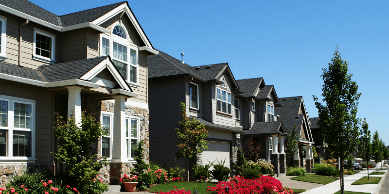 A row of houses in a residential neighborhood